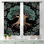 Tree of Life Curtains, Hippie Green Leaves Tree Life Vikings Celtic Nordic Aesthetic Mythology Window Drapery Treatments for Bedroom Living Room Bathroom 2 Panels, 55x39 Inch