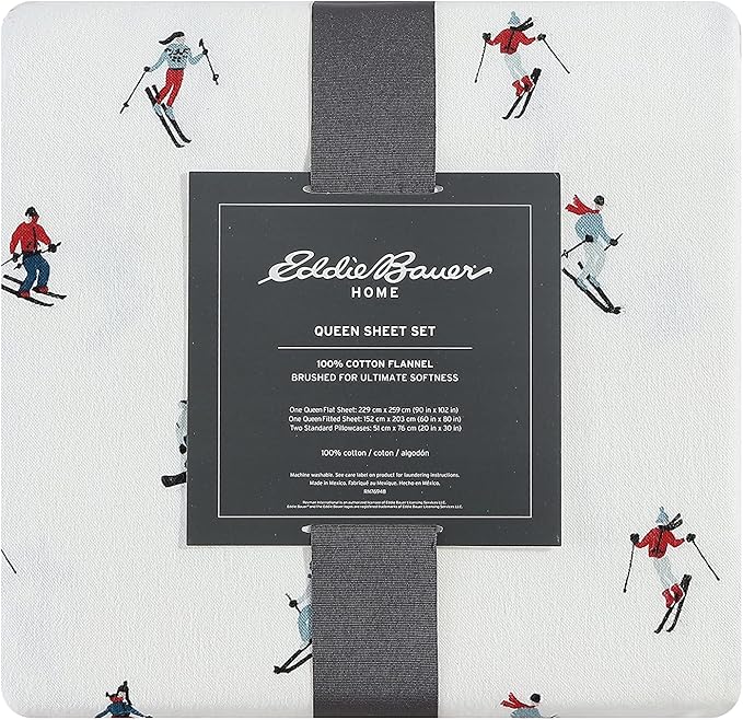 Eddie Bauer - Flannel Sheets Full Size, Anti-Pilling & Wrinkle Resistant Cotton, Touchably Soft for All-Season Comfort - Bed Sheets with Matching Pillowcases & Fitted Sheet (Ski Slope White)