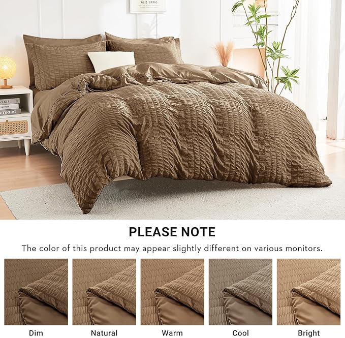 HYMOKEGE Brown Twin XL Comforter Set Seersucker 5 Pieces, All Season Luxury Bed in a Bag for Bedroom, Bedding Set with Comforter, Sheets, Pillowcase & Sham