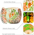 Rancco Glass Votive Candle Holder for Tealight, Romantic Mosaic Cracked Candle Holder, Candle Lamp Aromatherapy Candlescape Bowl for Valentine's Thanksgiving, Christmas Table Centerpiece, Party Decor