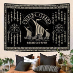 OSUNBD Nordic Vikings Tapestry Vikings Boat Hanging Home Decor Vegvisir Runes Artwork Pagan Tapestry Art Hanging Decor Large Size 78.7”x59.1” for Bedroom Living Room Dorm