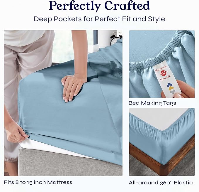 California Design Den Split King Sheets Sets for Adjustable Bed - Soft 400 Thread Count Sateen, Natural 100% Cotton Sheets with Deep Pockets, Breathable, Cooling and Durable Bedding Set - Sky Blue