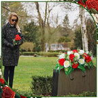Christmas Cemetery Decorations for Grave Headstone Flower Saddle Artificial Flower Saddles Red Poinsettia Outdoor Memorial Headstone Realistic Bouquet(Fresh Color,Butterfly Style)