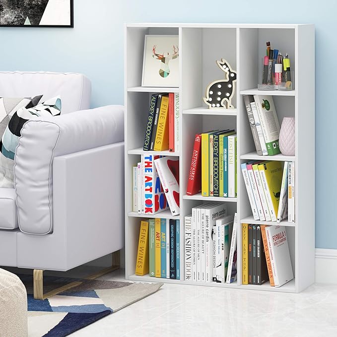 Furinno LUDER Book Shelf, 11-Cube Bookshelf, Reversible Bookcase, 9.4" x 29.1" x 41.7", for Living Room, Bedroom, Home Office, White
