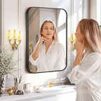 24"x36" Brushed Matte Black Metal Framed Rounded Rectangle Mirror, Wall Mounted Mirrors for Bathroom Entryway Vanity Living Room Bedroom, Vertical or Horizontal