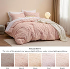 Bedsure King Comforter Set - Coral Pink Comforter, Boho Tufted Shabby Chic Bedding for Kids, 3 Pieces Vintage Farmhouse Bed Set for All Seasons, Fluffy Soft Bedding with 2 Pillow Shams