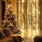FUNPENY Window Curtain String Lights, 300 LED 8 Lighting Modes Fairy Lights USB Powered, Waterproof Lights for Christmas Bedroom Party Wedding Home Garden Wall Decorations, Warm White
