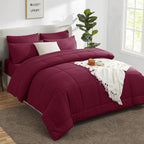 CozyLux Queen Comforter Set Burgundy, 7 Pieces Bed in a Bag, Red Comforter Queen Size, All Season Bedding Sets with Stitch Quilted Comforter, Flat Sheet, Fitted Sheet, Pillowcases