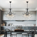 WUZUPS Crystal Chandelier 10-Light Pendant Ceiling Light Modern Lighting Fixture for Dining Room Hallway Bedroom Kitchen Bathroom, H 27.6" x W 22.8", E12 Base, Black