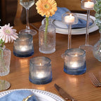 DARJEN Blue Ribbed Tealight Votive Candle Holders Set of 10- Votive Candle Holders for Table Centerpiece, Tea Light Candle Holder Glass for Wedding and Home Decor, Blue Decor and Gifts