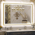 TETOTE Gold LED Bathroom Mirror with Lights 40x32 Front & Back Light Vanity Framed Mirror Baroque Anti Fog Dimmable White/Warm/Natural,CRI90+,Waterproof,Wall Mounted(Horizontal/Vertical)