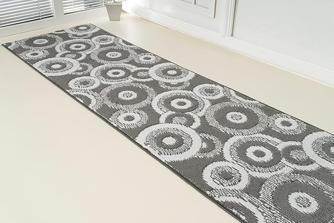 Custom Length Cut to Size Retro Modern Geometric Carpet Runner Rug for Hallways, Non Slip Rubber Backed, 31 inch Wide X Customized Length, Geo Grey, 31 inch X 15 feet
