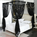 Akiky Canopy for Girls Room Bed Curtains Elegant Sheer Curtain for Twin Full Queen King Size Bed Drapes,8 Panels Canopies with Light,Room Décor(Full/Queen,Black)