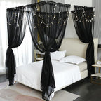 Akiky Canopy for Girls Room Black Bed Curtains Elegant Sheer Curtain for Twin Full Queen King Size Bed Drapes,8 Panels Canopies with Light,Room Décor(King,Black)