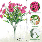 Ouddy Decor 24 Bundles Artificial Flowers for Outdoors Fake Silk Flowers UV Resistant Faux Plastic Plants for Spring Summer Garden Porch Window Box Table Vase Home Indoor Outdoor Decoration, Rose Red