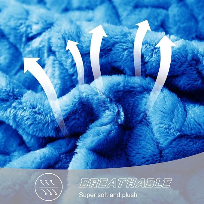 Exclusivo Mezcla Fleece Throw Blanket for Couch, 50x70 Inches Soft Cozy Jacquard Flannel Blankets, Lightweight Fuzzy Plush Warm Throws for Winter, Cobalt Blue