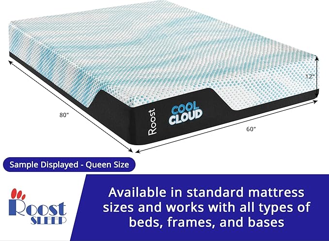 ROOST SLEEP Memory Foam Mattress, 12-Inch King – Cool Cloud Gel Foam Bed with Plush Pressure Relief and Supportive Comfort – Cooling Sleep Surface for Deeper Rest
