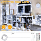 Ollny 100 LED Remote Control Rope Lights, 33FT USB Power Cool White String Lights, 8 Modes IP68 Waterproof Timer Fairy Lights for Bedroom Indoor Party Wedding Decor