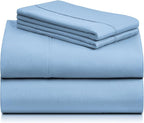 LuxClub 4 PC Queen Sheet Set, Deep Pockets Wrinkle Free Cooling Bed Sheets Hotel Bedding for Women, Men, Kids & Teens, Includes 1 Fitted Sheet, 1 Flat Sheet and 2 Pillowcases - Silky Soft Sky