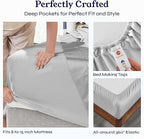 Split King Sheets for Adjustable Bed, Natural 100% Cotton Sheets, 400 Thread Count Sateen, Deep Pockets with All Around Elastic for a Snug Fit, Cool & Durable Bedding Set - Light Grey