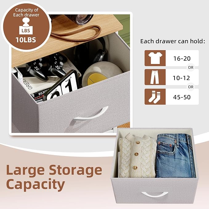 Somdot Tall Dresser for Bedroom with 6 Drawers, Storage Organizer Chest of Drawers with Removable Fabric Bins for Closet Bedside Living Room Laundry Entryway Hallway, Ash Grey