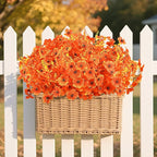 SHareconn 24 Bundles Artificial Fall Flowers for Outdoors Decoration, UV Resistant Silk Eucalyptus Lavender Faux Autumn Fake Plants for Outside Indoor Garden Yard Porch Home Decor, Sunset Red Orange