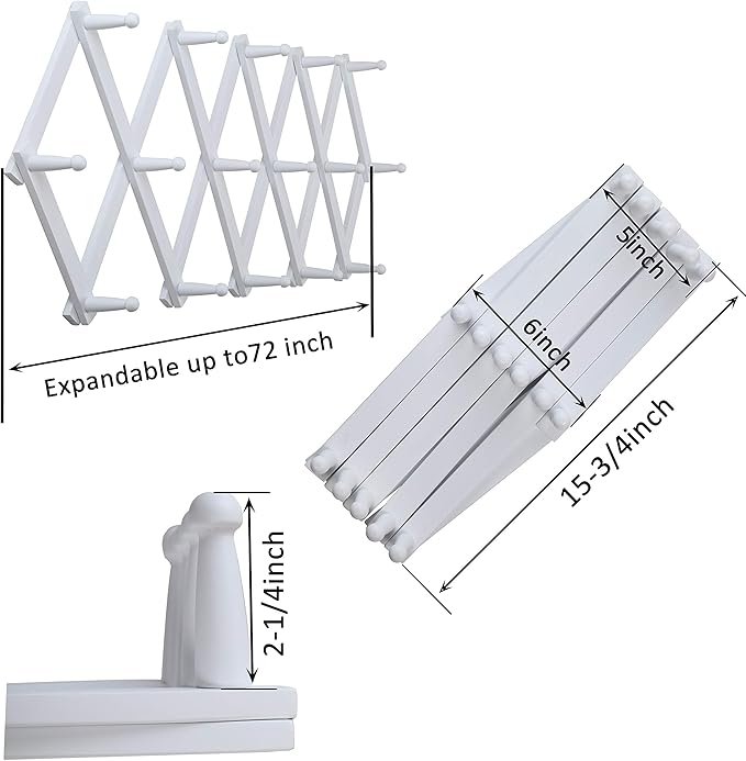 WEBI Accordion Wall Hanger,Expandable Wooden Coat Rack,Accordion Hat Rack for Wall for Hats,Caps,16 Peg Hooks,White,2 Packs