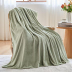 NEWCOSPLAY Super Soft Twin Blanket Sage Green Premium Silky Flannel Fleece Leaves Pattern Lightweight Bed Blanket All Season Use (Sage Green, Twin(60"x80"))