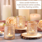 15Pcs Glass Votive Candle Holders, Gold Tea Light Candle Holders Vintage Fall Tealight Candle Holder Bulk for Autumn, Thanksgiving Table Centerpieces, Christmas Decor (Gold)