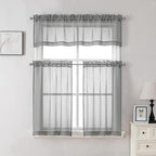 Aiyufeng Kirei Faux Linen Kitchen Sheer Valance 14 Inch Length, Soft Airy Slub Textured Short Curtain for Small Windows Farmhouse Bathroom Bedroom Basement, 60X14 Inch, 1 Piece, Silver Grey