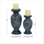 Deco 79 Ceramic Pillar Candle Holder with Cut Out Pattern, Set of 2 13", 10"H, Blue
