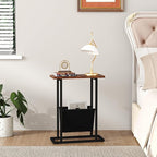 Narrow Side Table for Small Spaces, Small End Table with Magazine Holder, Skinny Slim Little Thin Table for Living Room, Bedroom, Sofa, Rustic Brown