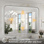 40x30 Inch LED Mirror for Bathroom,Brushed Sliver Metal Frame Lighted Vanity Mirror,Anti Fog Stepless Dimmable,Light Up Wall Mounted Mirror(Horizontal/Vertical)