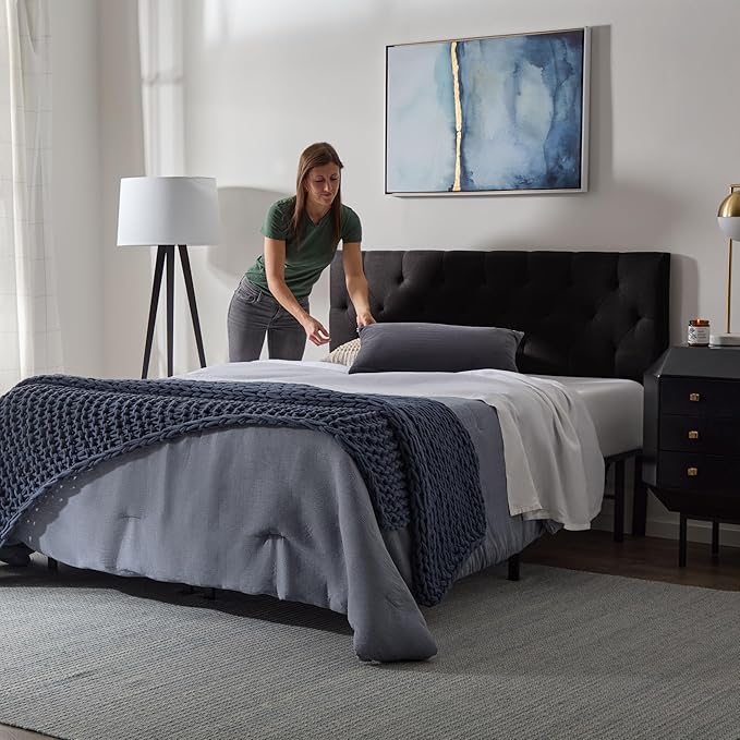 Lucid Mid-Rise Upholstered Headboard - Diamond Tufted - Padded Polyester - Adjustable Height from 34” to 46” - Easy Assembly - Bed Frame or Wall Mount - Sturdy - Black - Twin / Twin XL Size