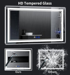 60"x36" LED Bathroom Mirror with Anti-Fog, Stepless Dimmable Lights, 3 Color Modes, Shatter-Proof Tempered Glass, Memory Function & Waterproof Design