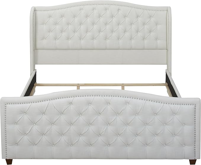 Jennifer Taylor Home Marcella Upholstered Shelter Headboard Bed Set, King, Antique White Polyester