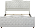Jennifer Taylor Home Marcella Upholstered Shelter Headboard Bed Set, King, Antique White Polyester