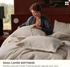 Bedsure Cotton Duvet Cover Queen - 100% Cotton Waffle Weave Linen Color Duvet Cover Queen Size, GentleSoft™ and Breathable Bedding Set for All Season, 3 Pieces, 90"x90"