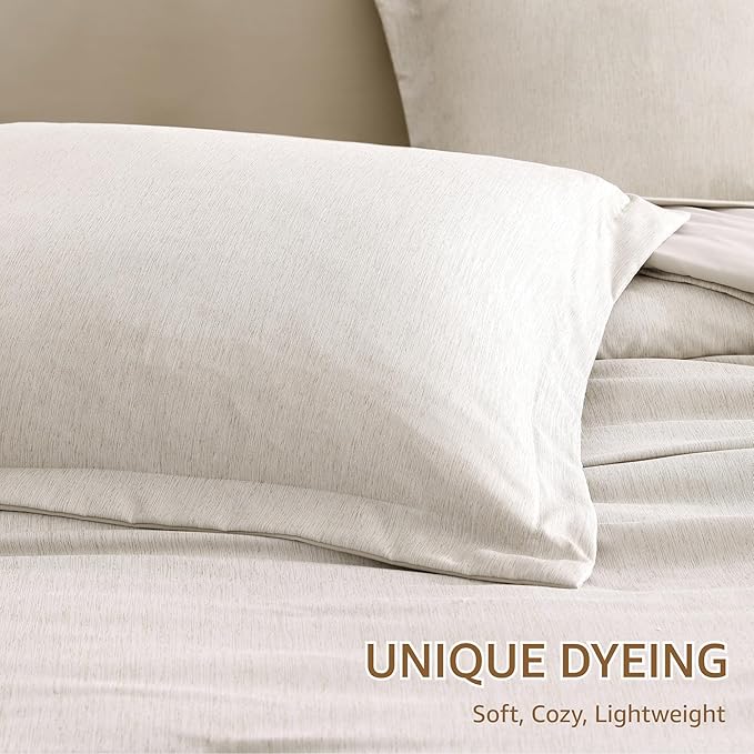 Monbix California King Comforter Set - 7 Pieces Cationic Dyeing Oatmeal Bed in a Bag Cal King Bed Sets with Comforter, Sheets, Pillowcases & Shams, Reversible Bedding Comforters Sets (108 * 92)