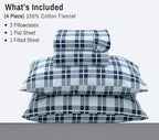 RUVANTI Flannel Sheets Full Size - 100% Cotton Double Brushed Bed Sheets Set, Deep Pockets 16 Inches, All Seasons Breathable & Extra Soft Full Sheets, Warm & Cozy, 4 Piece, Illusion Check