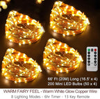 Bright Zeal 66 Ft 200 LED 8 Mode Christmas Fairy Lights Battery Operated with Remote - Warm White Multifunction Christmas Lights with Timer -Dimmable Flashing Chasing Twinkle Lights Outdoor
