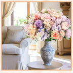 Tigeen Artificial Flowers Artificial Peonies Silk Flowers Faux Peony Fake Peony Silk Hydrangea Bouquet for Wedding Table Centerpiece Floral Vase Decor(Purple,Pink,6 Bundles)