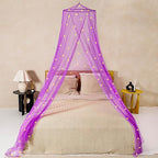 Purple Canopy for Girls Bed with Pre-Glued Glow in The Dark Stars - Princess Mosquito Net Room Decor - Kids & Baby Bedroom Tent with Galaxy Lights - 1 Opening Canopy Bed & Hanging Kit Included