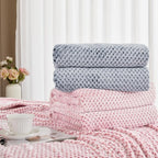 Exclusivo Mezcla Fleece Bed Blanket Queen Size, Super Soft and Warm Blankets for Couch, Sofa and Bed Waffle Textured, Cozy, Fuzzy and Lightweight (Mixed Navy Blue, 90x90 Inches)
