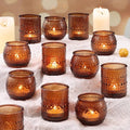 16 Pcs Assorted Amber Candle Holders- Amber Tealight Candle Holder for Fall Wedding Decor, Votive Candle Holders for Fall Home Decorations, Vintage Table Decor