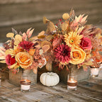 2 Pcs Artificial Fall Flowers Bouquet for Decoration, Fall Fake Silk Flower Arrangement Faux Autumn Flowers Fall Decorations for Home Indoor Office Wedding Bride Bouquets Table Centerpieces Fall Decor