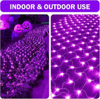 HeKation Halloween Net Lights Outdoor, Purple Halloween Net Mesh Lights 200 Led Bulbs Waterproof, for Indoor, Curtain, Tree, Bush, Party, Wedding, Fairy, Wall(9.8'x6.6', Plug in)