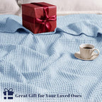 PHF 100% Cotton Waffle Weave Blanket King Size for Bed,Snag Proof Lightweight Breathable Throw for Couch,Great for Layering in Cold Weather,Machine Washable,Home Decor Gift-Sky Blue/Baby Blue