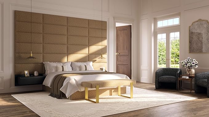 Vänt Upholstered Wall Panels - Queen/Full Size Wall Mounted Headboards - Faux Merino Wool Cream - Set of 4 Panels (Each Individual Panel 30"x11.5")