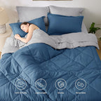 Bedsure Queen Comforter Set - 7 Pieces Reversible Slate Blue Bedding, Queen Size Bed Set for All Seasons, Bed in a Bag with Down Alternative Comforter, Sheets, Pillowcases & Shams